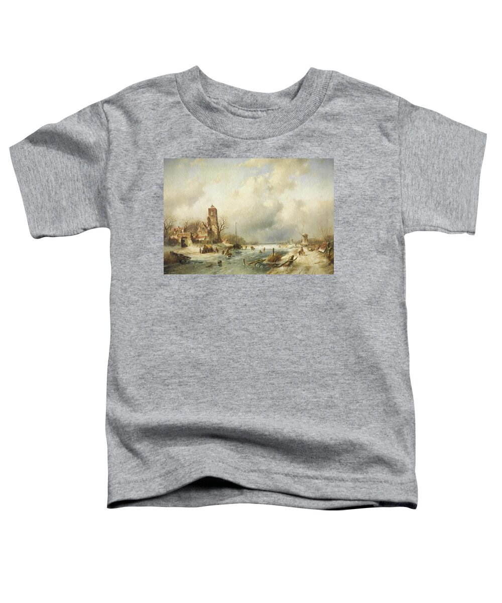 Old Masters Toddler T-Shirt featuring the painting Winter Scene 2 by Charles Leickert
