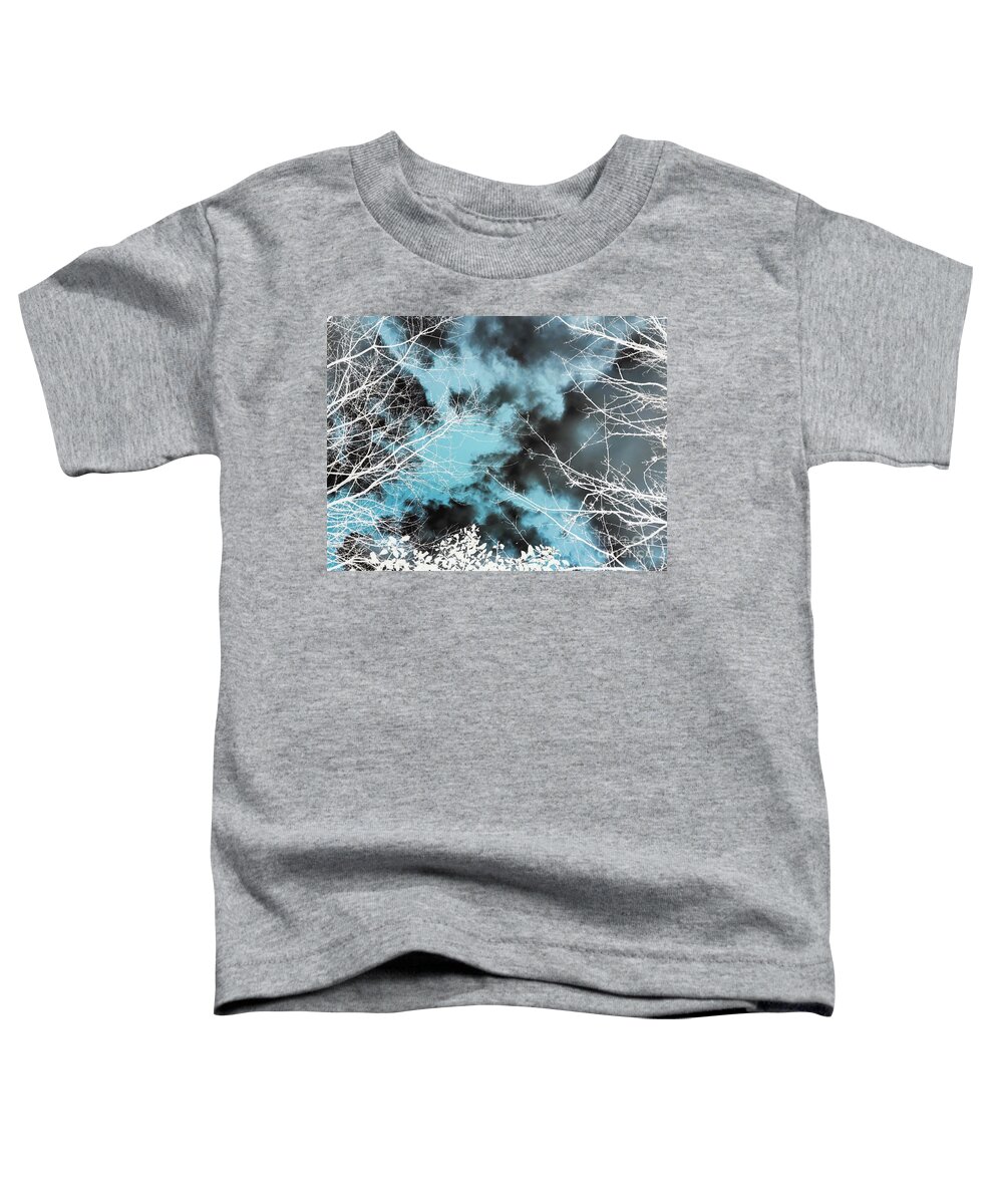 Abstract Landscape Toddler T-Shirt featuring the photograph Winter sky and trees green black and white by Itsonlythemoon