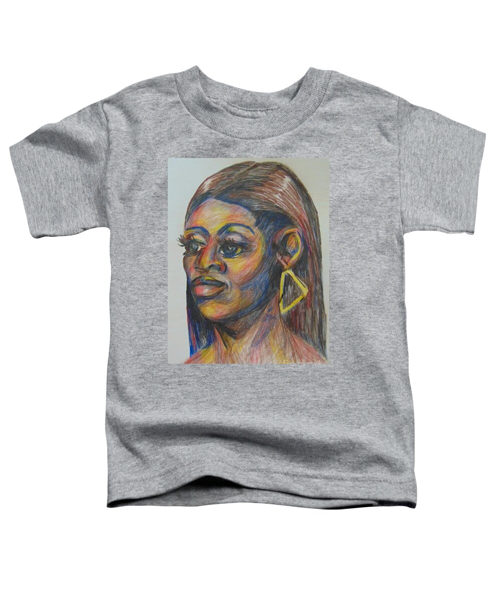 Black Woman Toddler T-Shirt featuring the drawing Woman of Color by Saundra Johnson