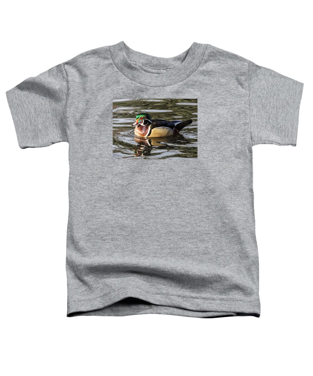 Wood Duck Toddler T-Shirt featuring the photograph Wood Duck Swimming in Liquid Metal by Stephen Johnson