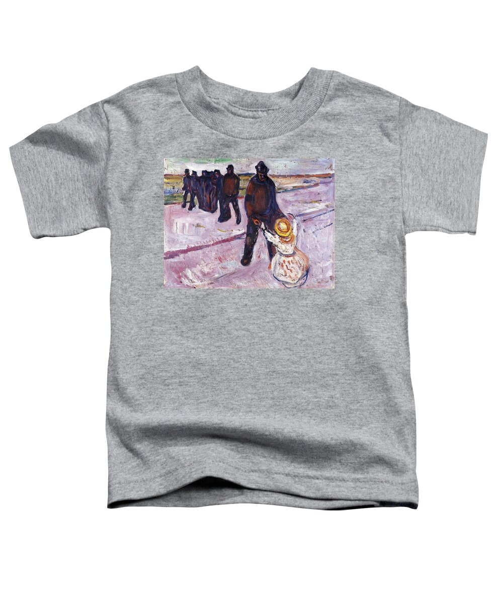 Worker And Child - Edvard Munch Toddler T-Shirt featuring the painting Worker and Child by MotionAge Designs