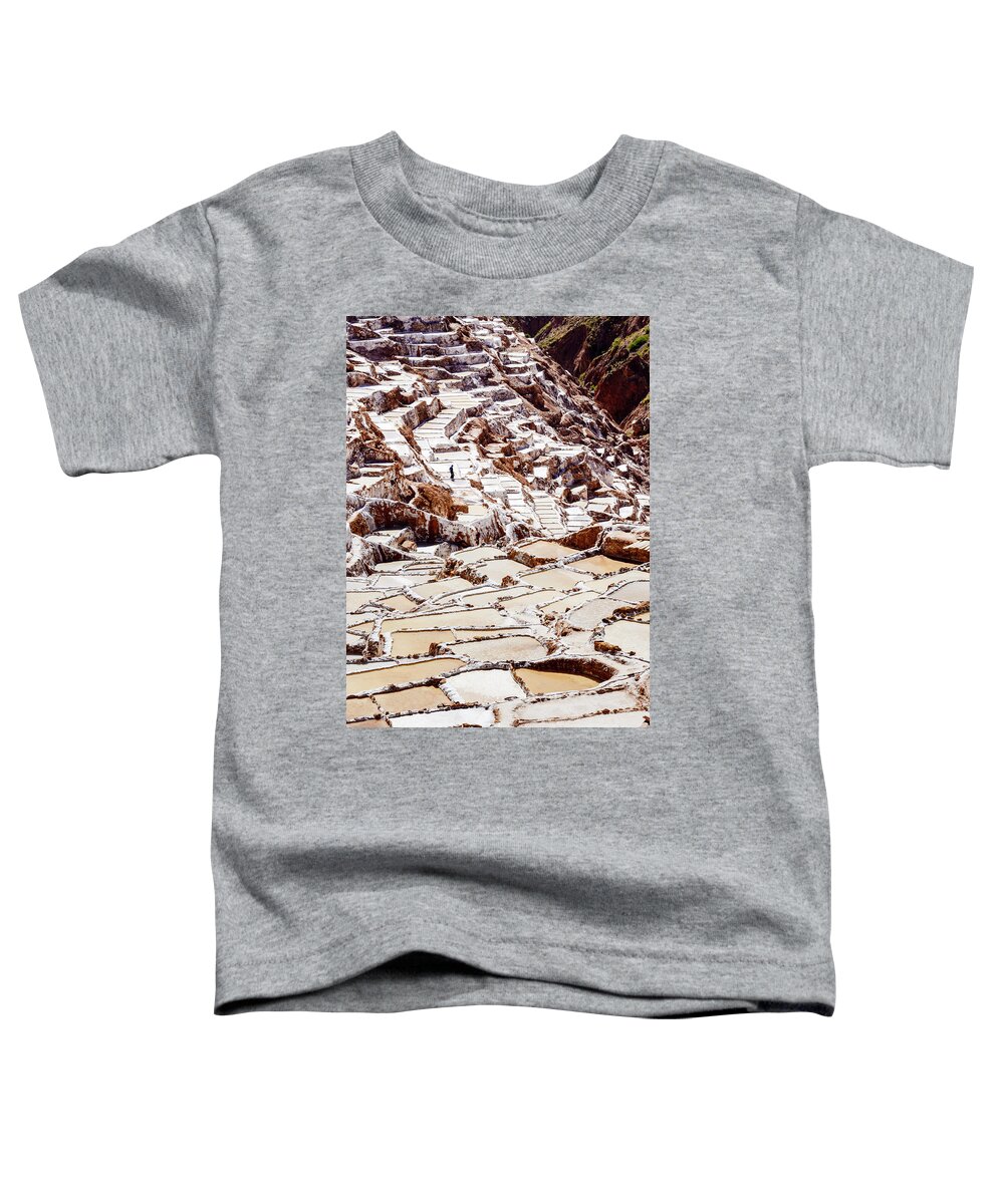 Cusco Toddler T-Shirt featuring the photograph Working at the Salt Pools by Oscar Gutierrez