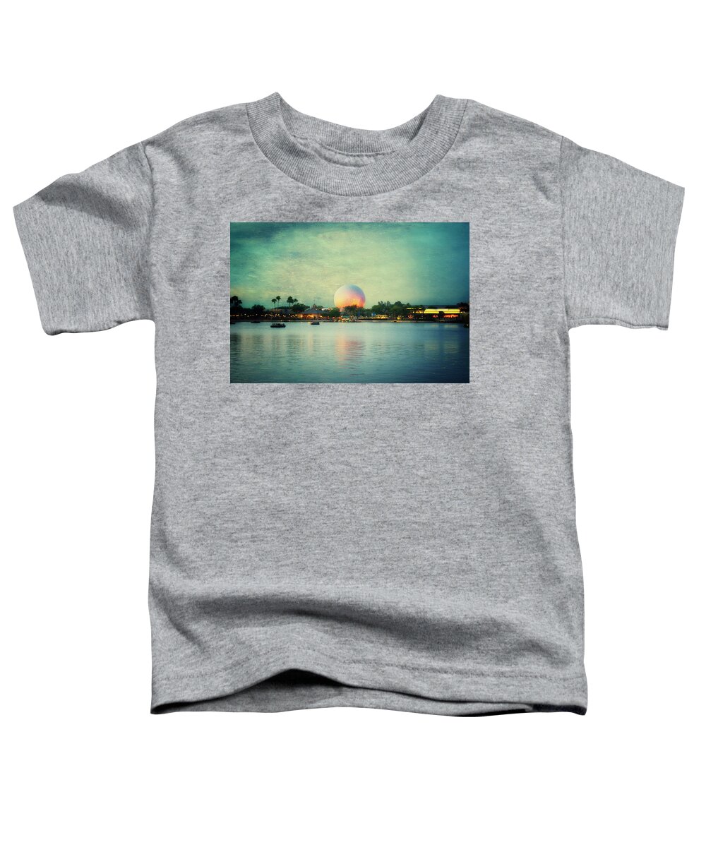 Castle Toddler T-Shirt featuring the photograph World Showcase Lagoon Disney World During Sundown Textured Sky MP by Thomas Woolworth