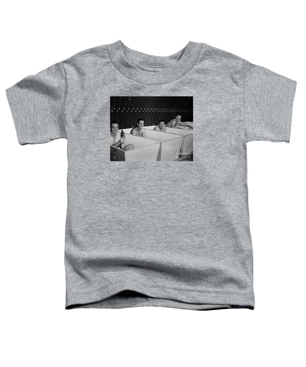 World War Ii Bath Time For Guys Toddler T-Shirt featuring the photograph World war II bath time for guys by Vintage Collectables
