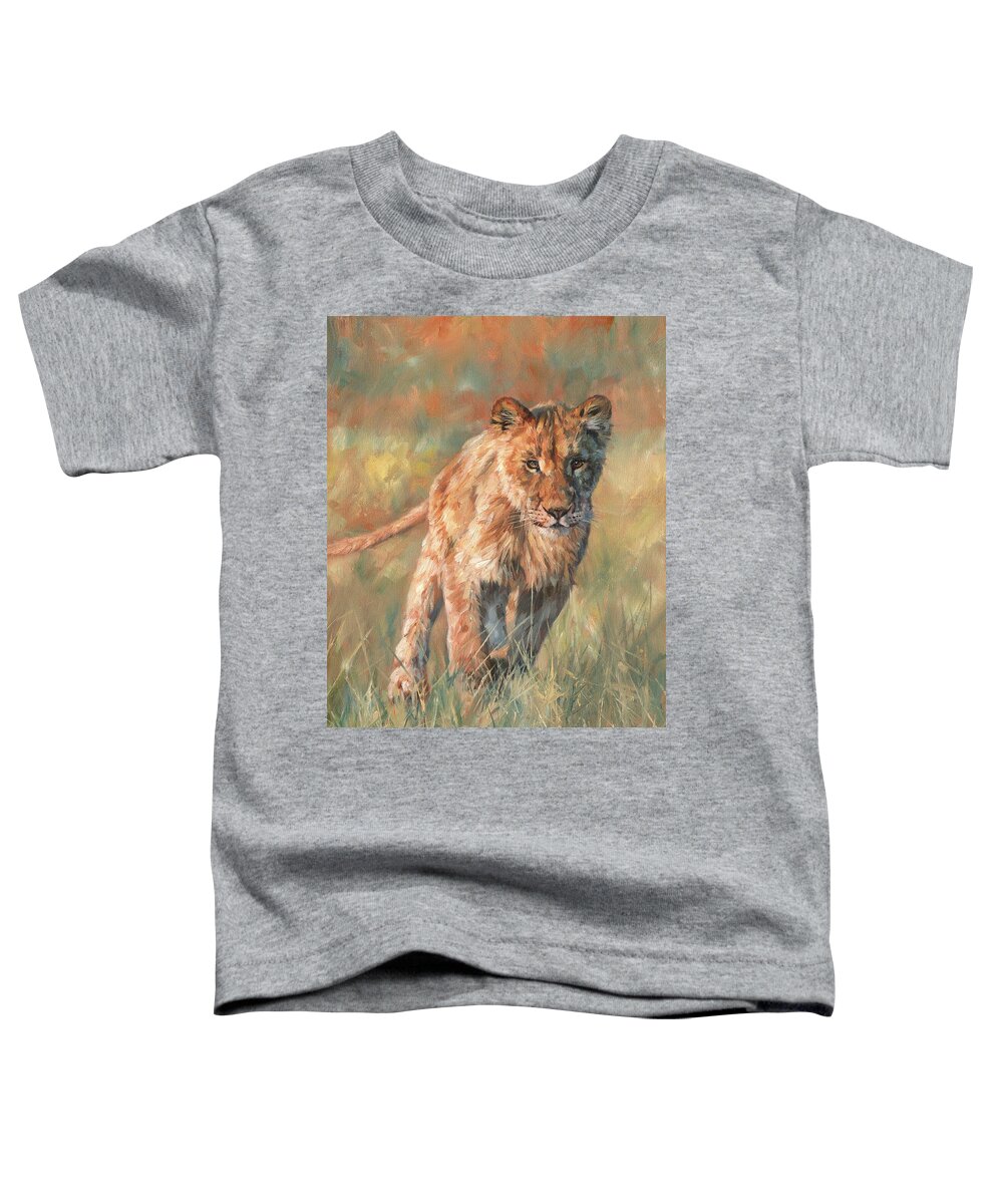 Lion Toddler T-Shirt featuring the painting Youn Lion by David Stribbling