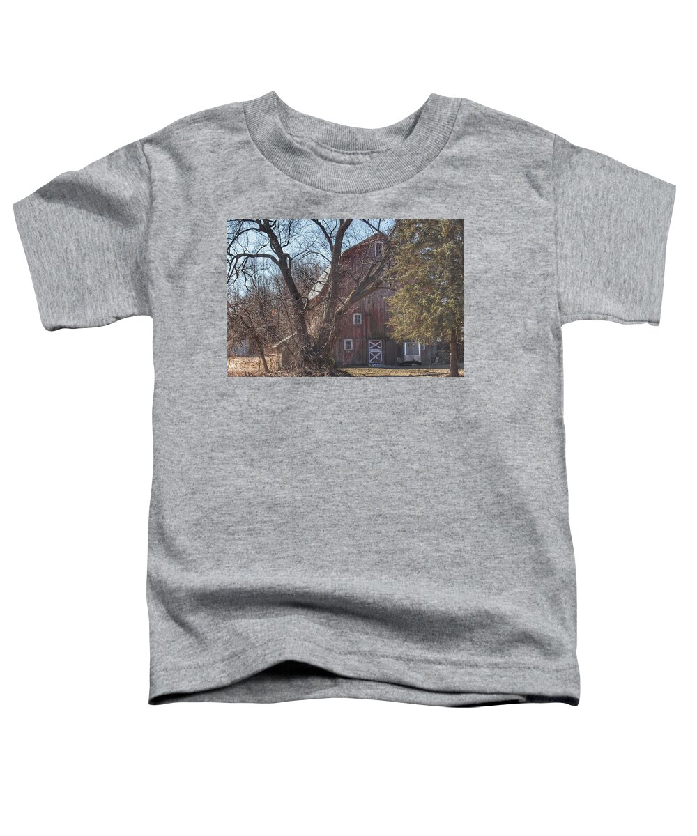 Barn Toddler T-Shirt featuring the photograph 0256 - Lakeville Roads Hidden Red by Sheryl L Sutter