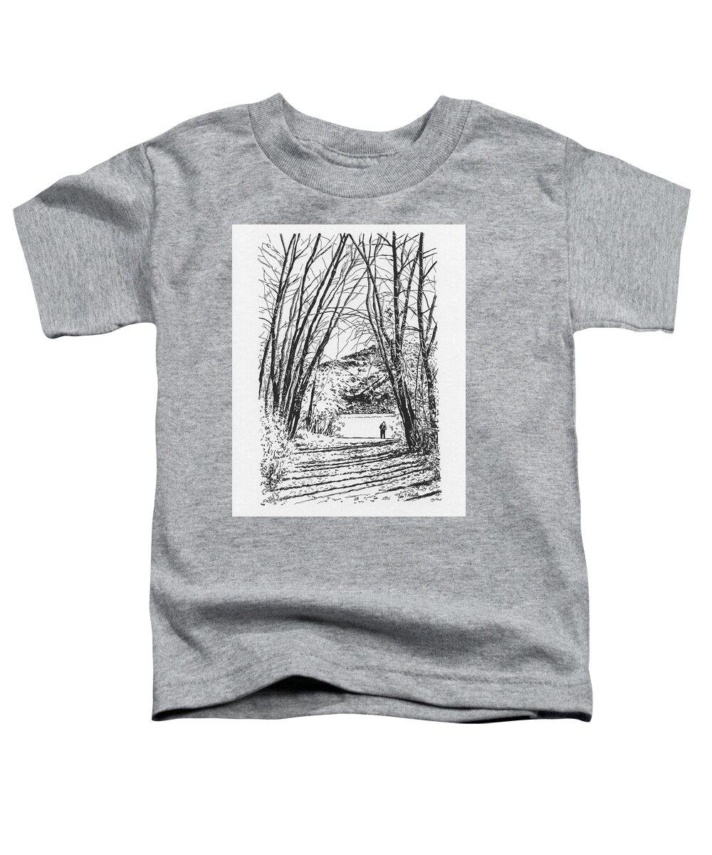 Aspen Toddler T-Shirt featuring the drawing Aspen Trees and Fisherman #1 by Tommy Midyette