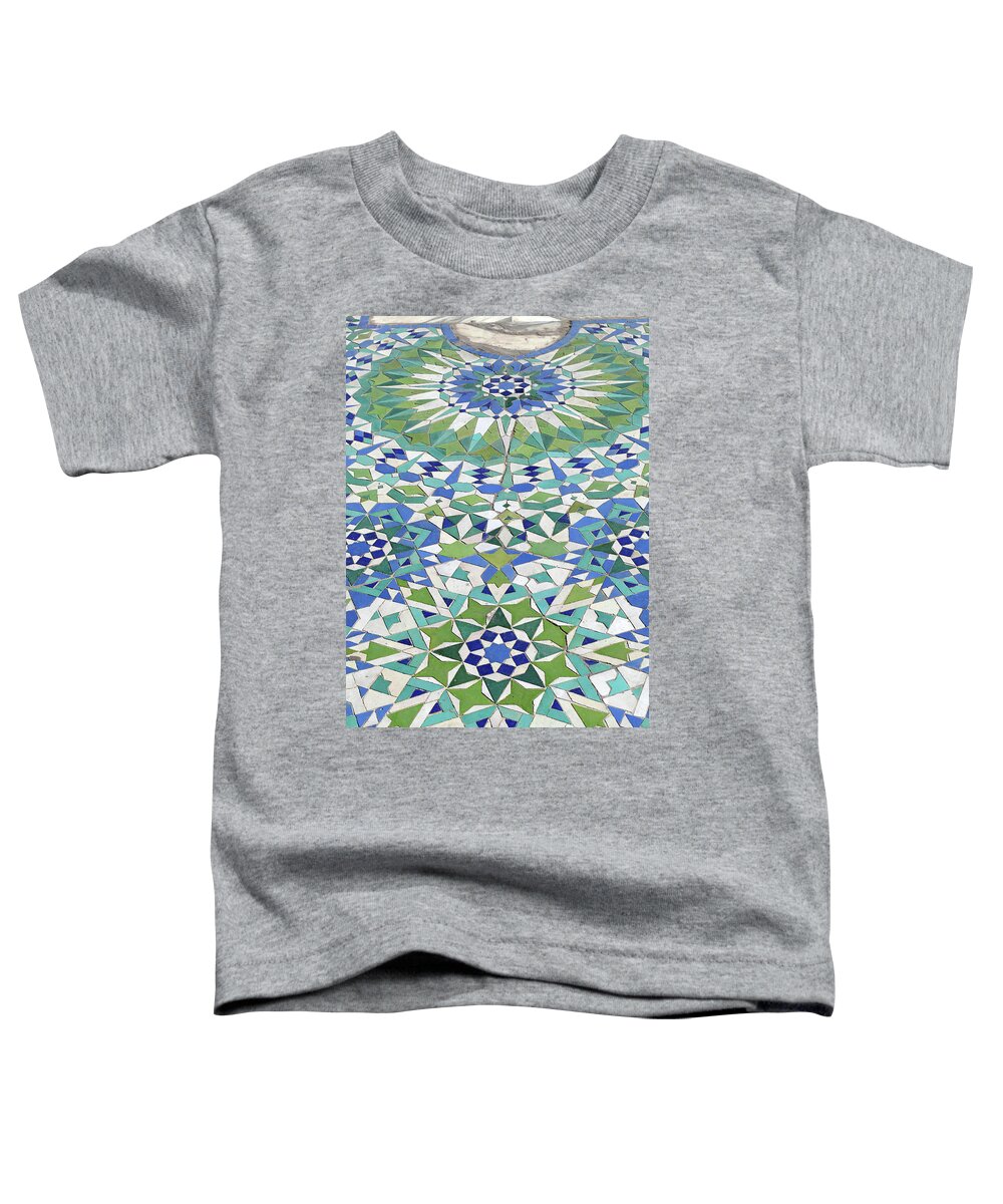Arabic Toddler T-Shirt featuring the photograph Mosaic exterior decorations of the Hassan II mosque #1 by Steve Estvanik