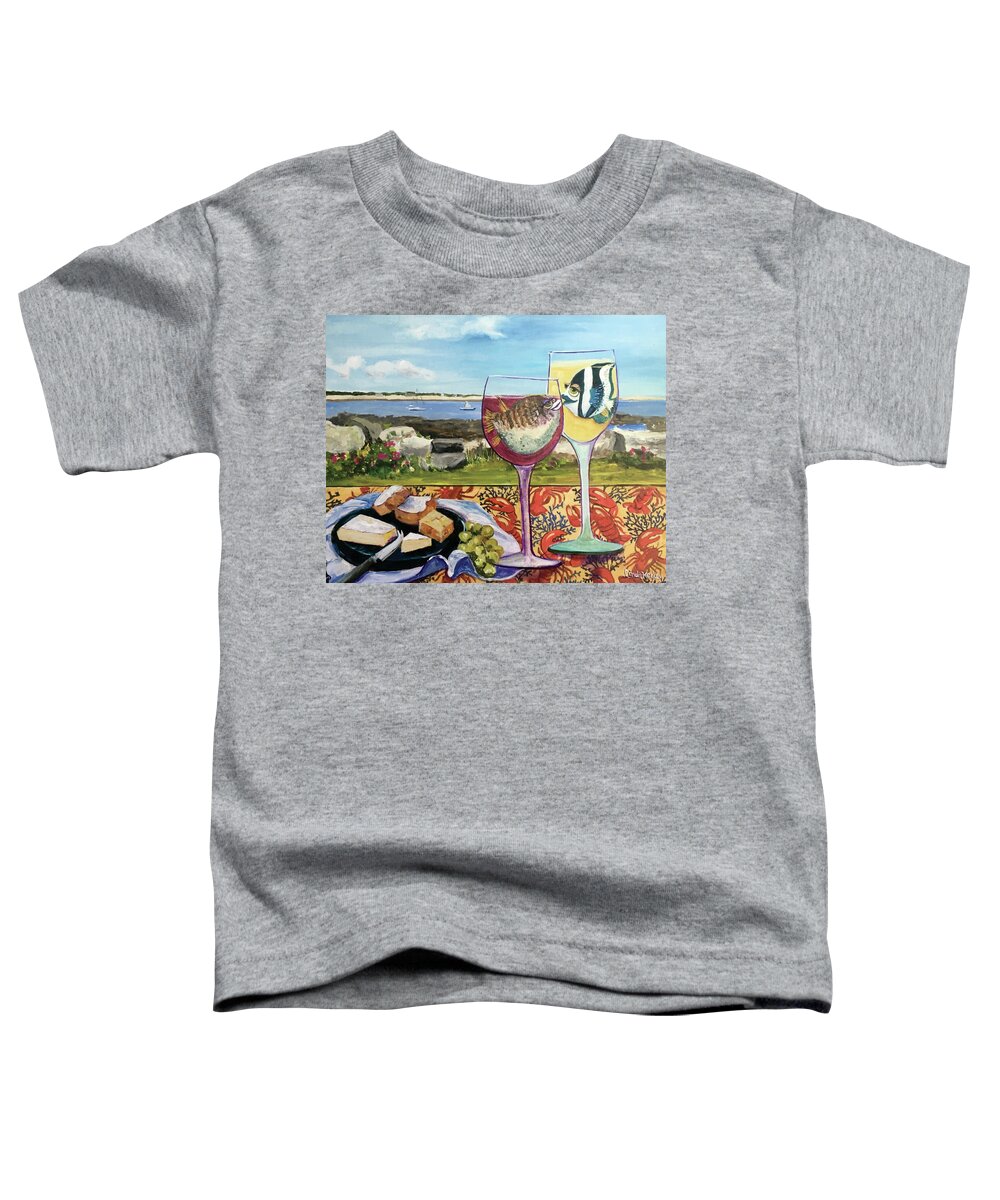 New England Toddler T-Shirt featuring the painting Wine Lovers' Picnic by Linda Kegley