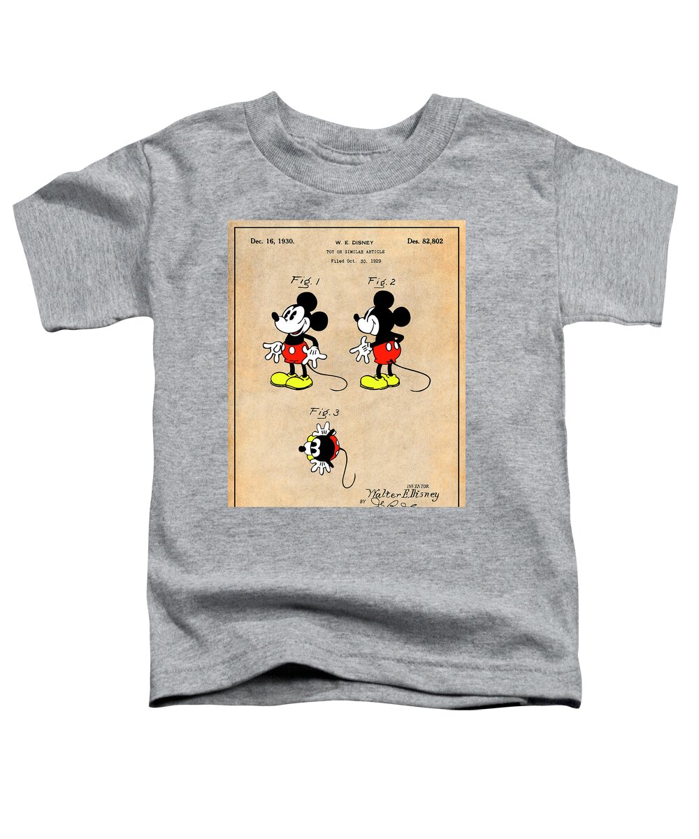 Walt Disney Toddler T-Shirt featuring the drawing 1930 Walt Disney Colorized Mickey Mouse Patent Print Antique Paper by Greg Edwards