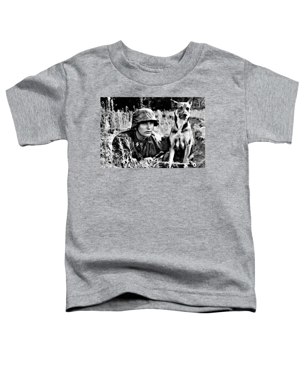 Hunters Toddler T-Shirt featuring the painting 1943 German Sniper and Dog PHOTO Wehrmacht Waffen ss World War 2 Soldier Germany by Celestial Images