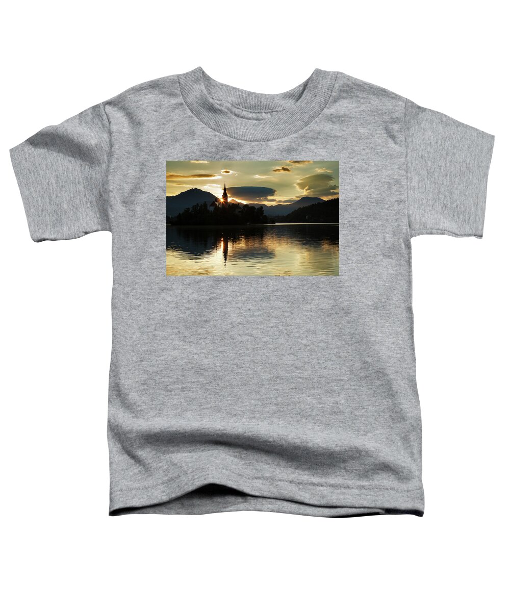 Bled Toddler T-Shirt featuring the photograph Sunrise at Lake Bled #2 by Ian Middleton