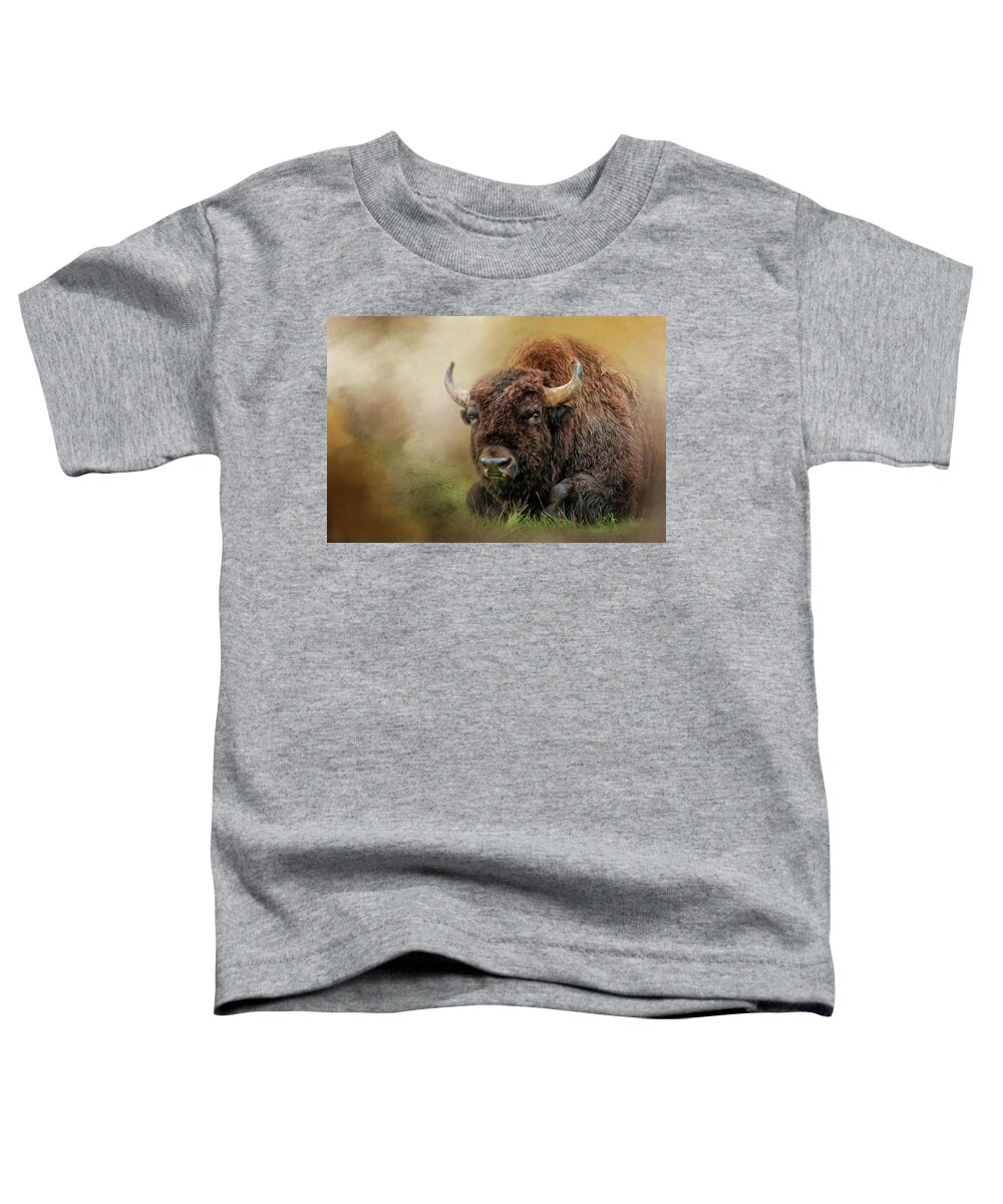 Buffalo Toddler T-Shirt featuring the digital art A Buffalo's Rest by Jeanette Mahoney