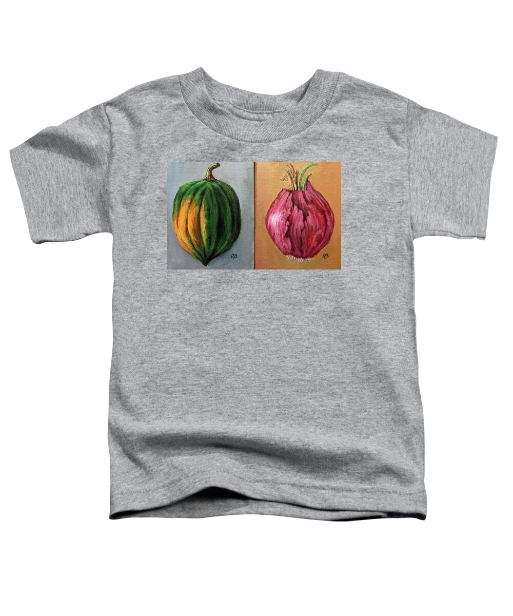 Still Life Toddler T-Shirt featuring the painting Earth Harvest Series - Acorn Squash And Red Onion by Rand Burns