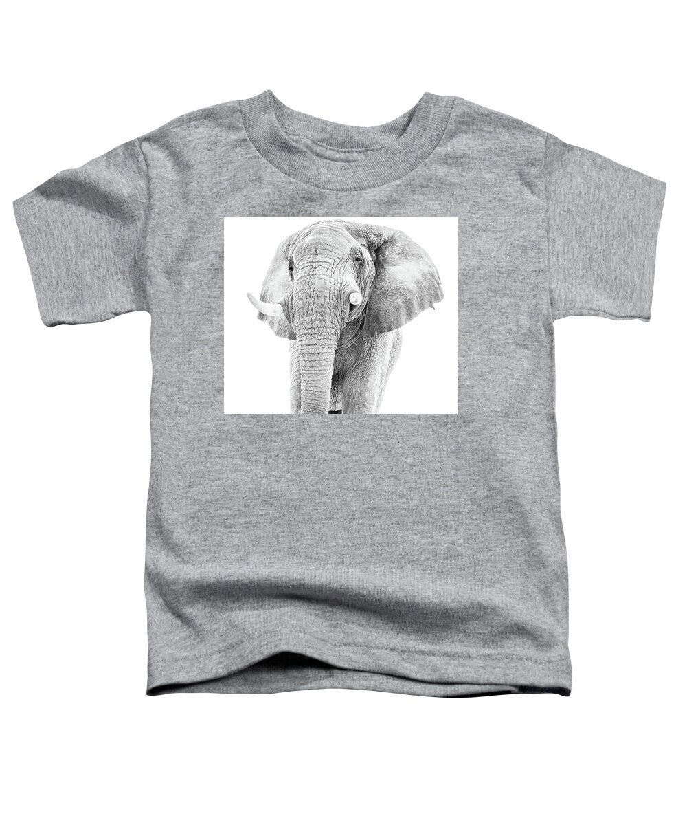 African Elephant Toddler T-Shirt featuring the photograph African Elephant Portait in Monochrome by Mark Hunter