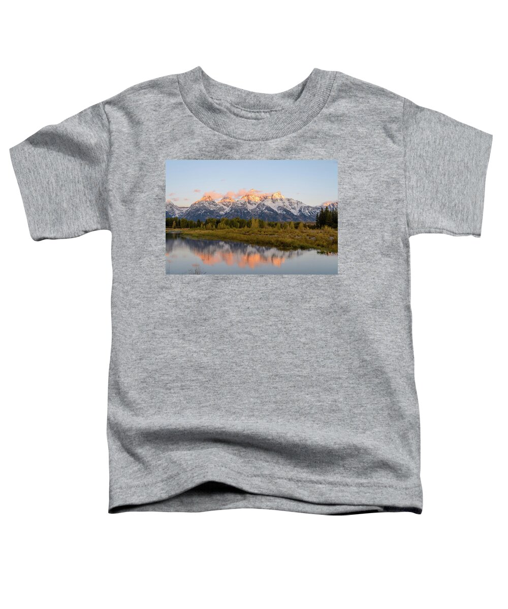 Tetons Toddler T-Shirt featuring the photograph Alpen glow by Mary Hone