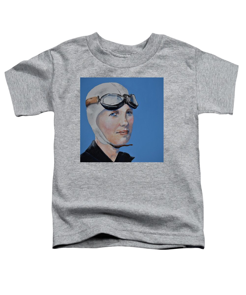 Amelia Earhart Toddler T-Shirt featuring the painting Amelia Earhart by Celene Terry