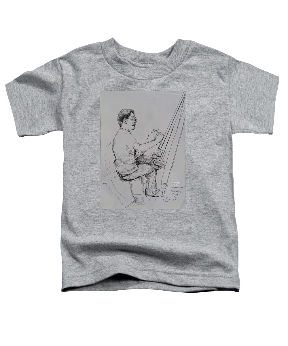 Artist Toddler T-Shirt featuring the drawing An Artist With the Chinese Brush by Sukalya Chearanantana