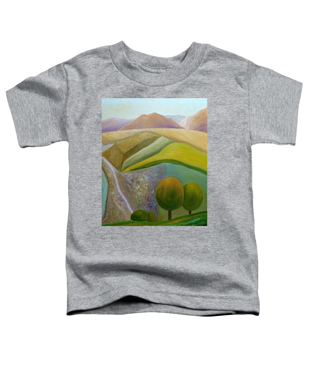 Mountains Art Toddler T-Shirt featuring the painting Seaside Lookout by Angeles M Pomata