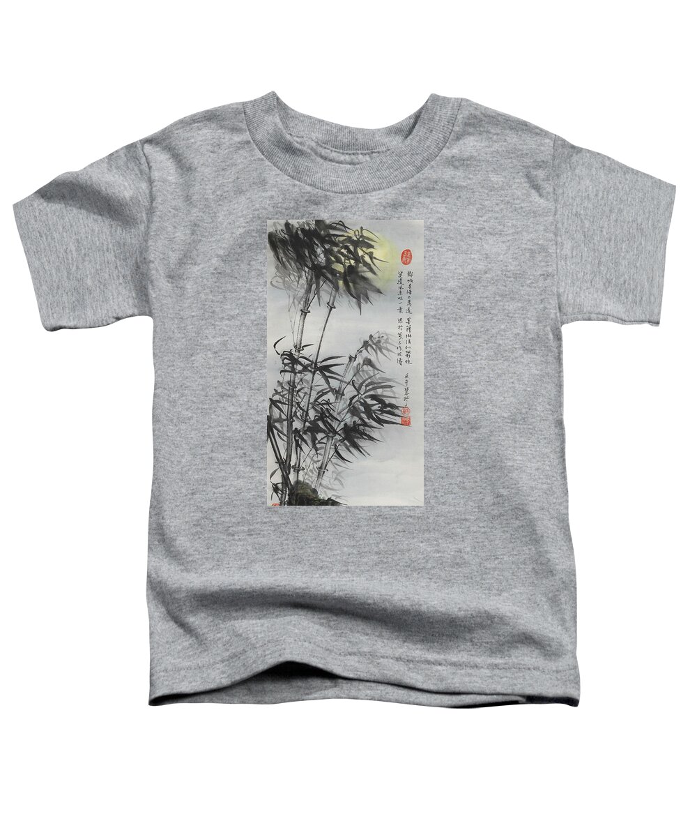 Chinese Watercolor Toddler T-Shirt featuring the painting Moon Shimmering Through Bamboo by Jenny Sanders