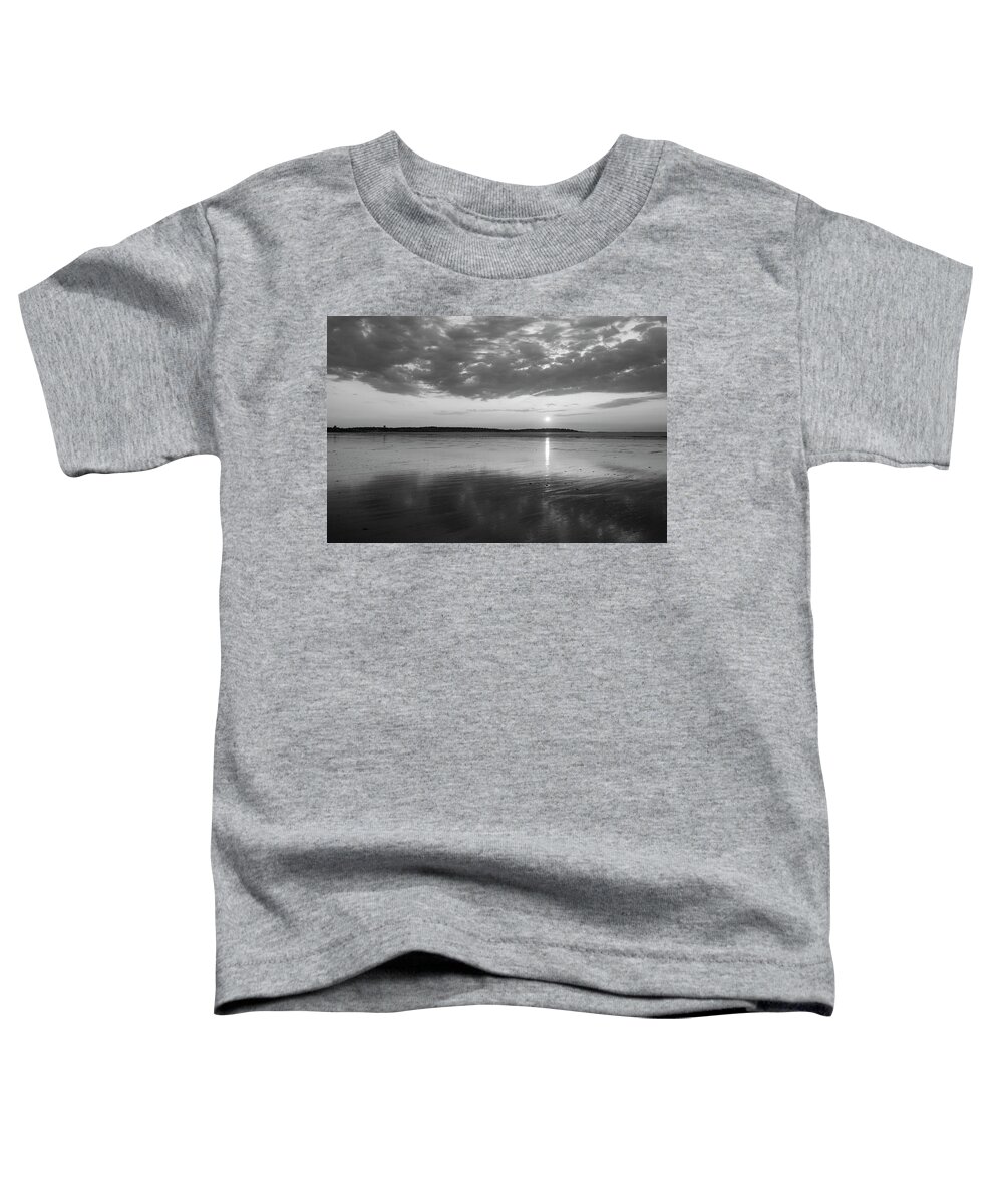 Nahant Toddler T-Shirt featuring the photograph Beautiful Sunrise over Nahant Beach Reflection Nahant MA Black and White by Toby McGuire