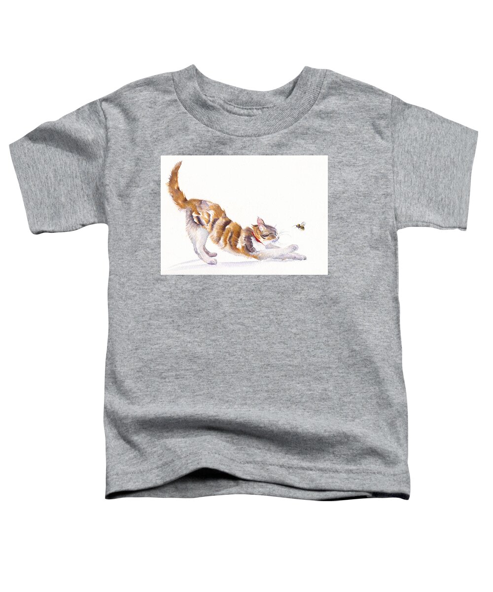 Cats Toddler T-Shirt featuring the painting Stretching Cat - Bee Humble by Debra Hall