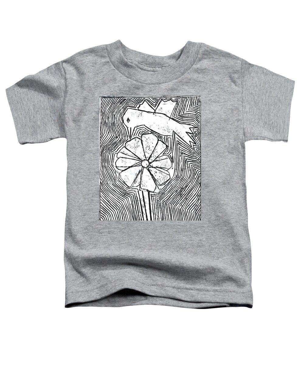 Bird Toddler T-Shirt featuring the relief Bird and a White Flower by Edgeworth Johnstone