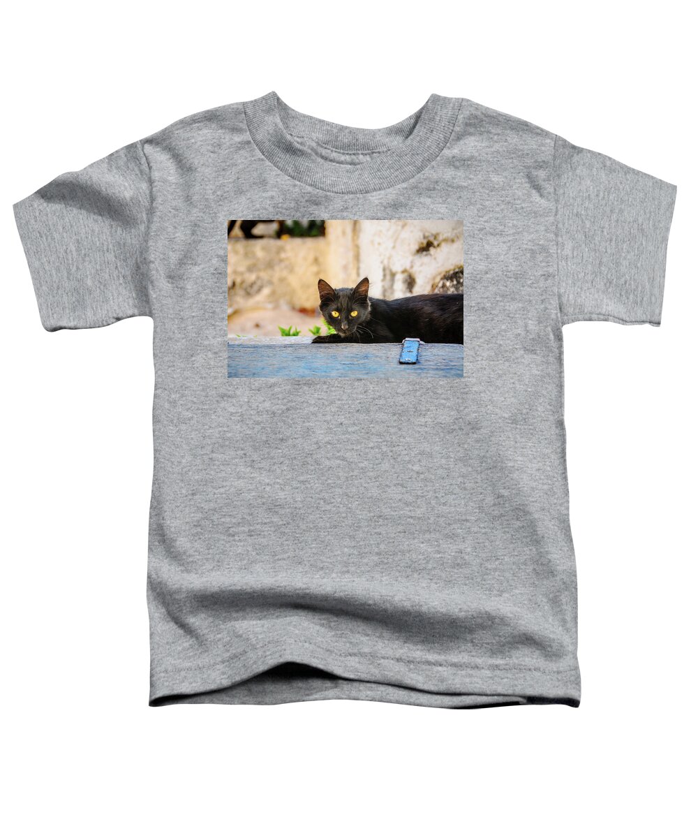 Greece Toddler T-Shirt featuring the photograph Black Cat by Tito Slack