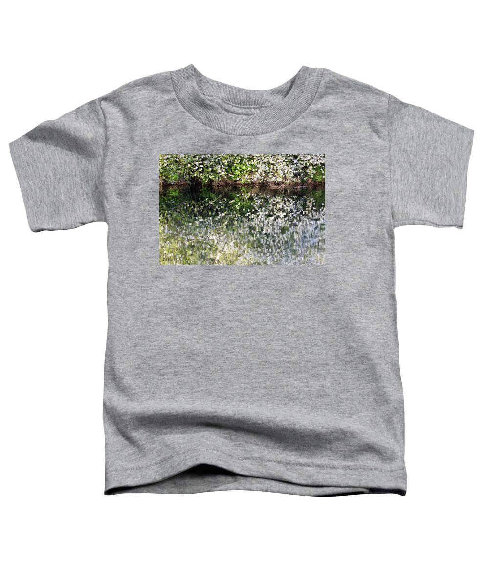  Toddler T-Shirt featuring the photograph Blossom reflections in a river in Spring by Anita Nicholson