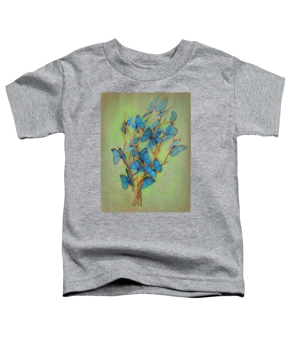 Butterflies Toddler T-Shirt featuring the digital art Blue Butterfly Tree by Leslie Montgomery