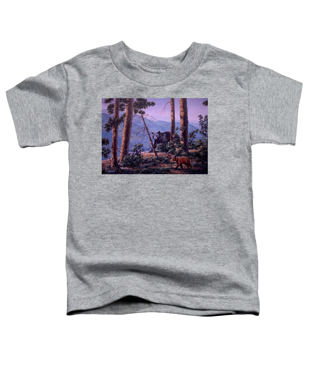 Black Toddler T-Shirt featuring the painting Blue Ridge Bears by Richard De Wolfe