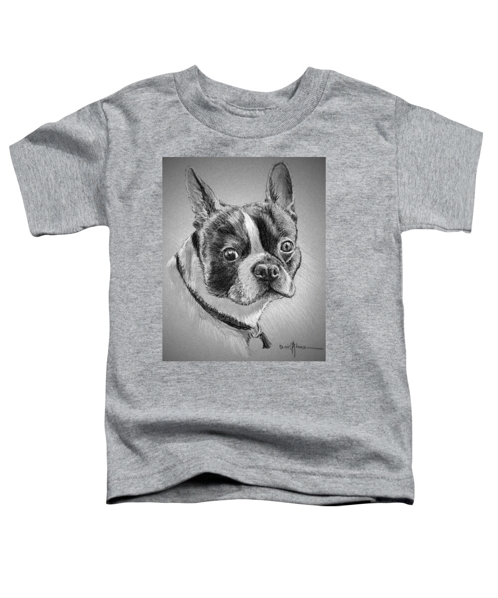 Dog Toddler T-Shirt featuring the drawing Boston Bull Terrier by Daniel Adams