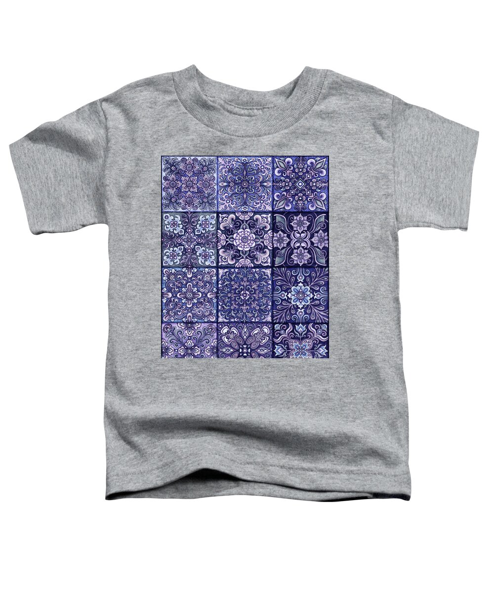 Ornamental Toddler T-Shirt featuring the painting Botanical Mandala Tiles 3 Cool Blues by Amy E Fraser