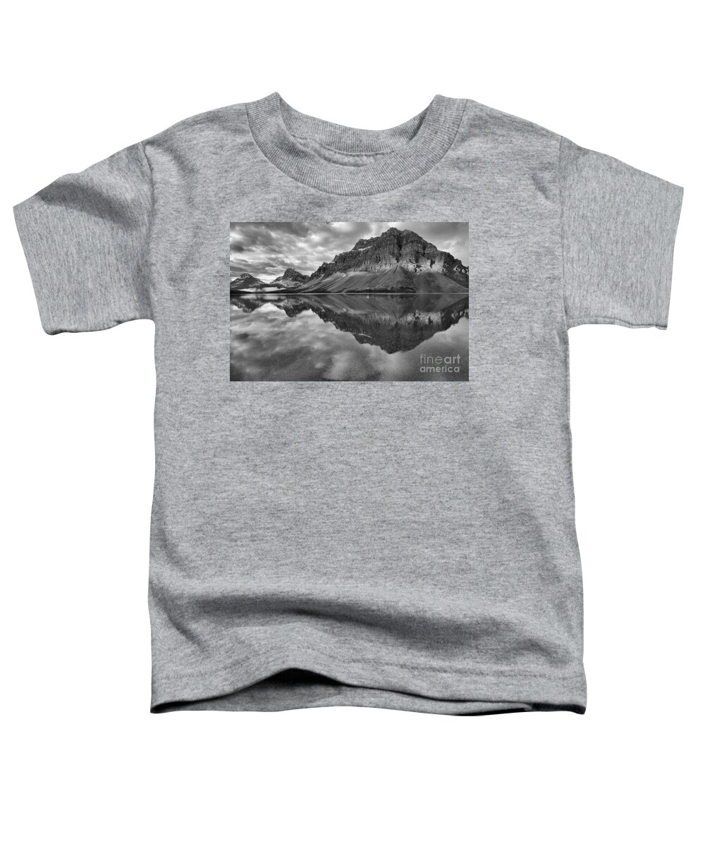 Bow Toddler T-Shirt featuring the photograph Bow Lake Stormy Summer Sunrise Reflections Black And White by Adam Jewell