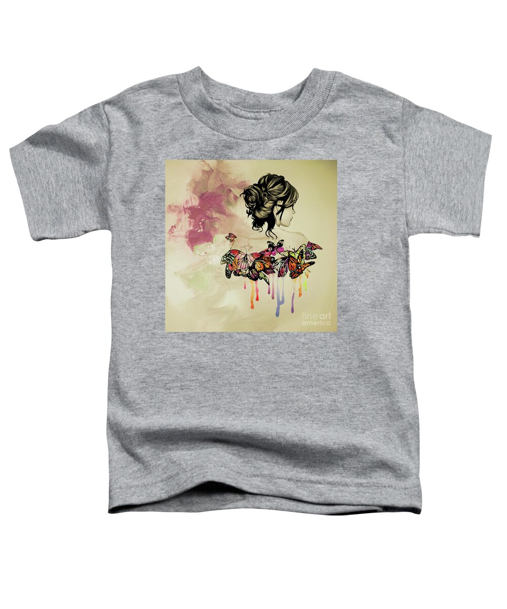 Butterfly Toddler T-Shirt featuring the painting Butterfly Girl Art B56 by Gull G