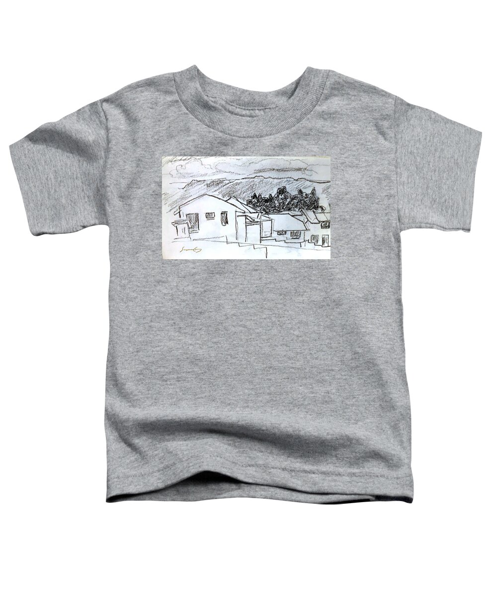 Charcoal Toddler T-Shirt featuring the painting Charcoal Pencil Houses.jpg by Suzanne Giuriati Cerny
