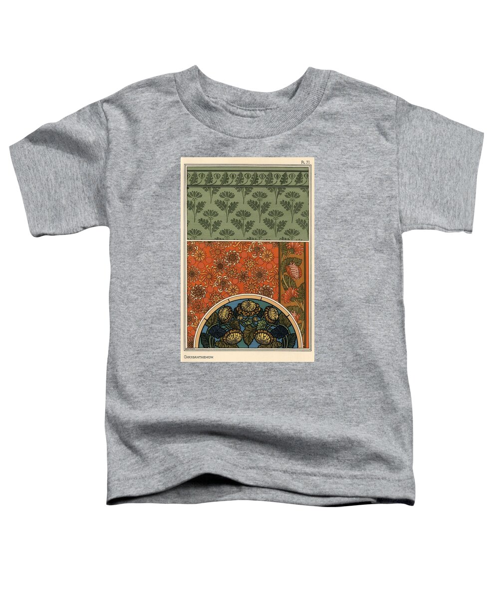 1897 Toddler T-Shirt featuring the drawing Chrysanthemum for stained glass, wallpapers and fabrics. Lithograph by M. P. Verneuil. by Album