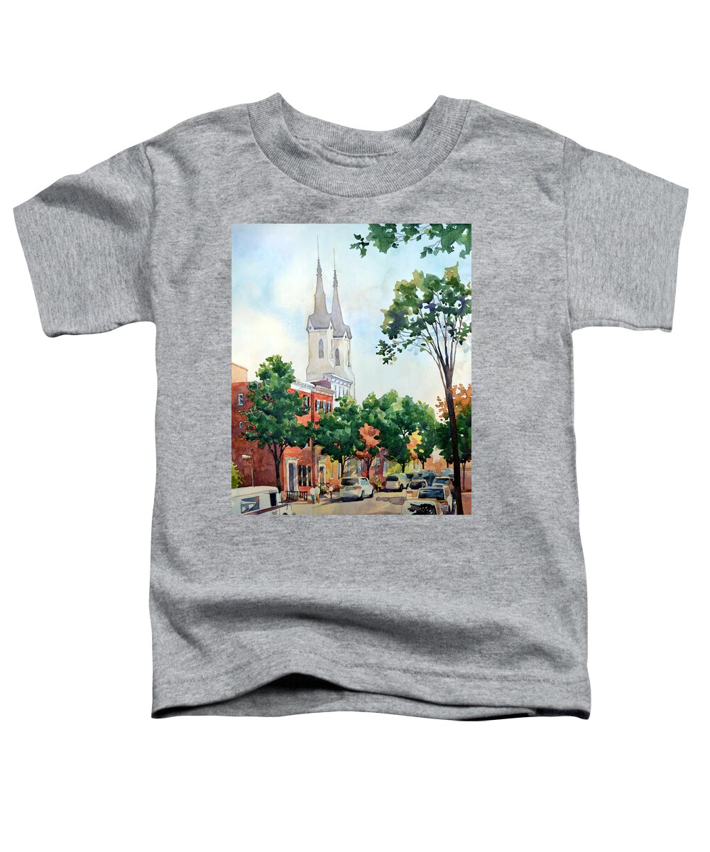 #landscape #cityscape #fineart #frederickmd #clusteredspires #watercolor #watercolorpainting #artinfrederick Toddler T-Shirt featuring the painting Church Street Spires by Mick Williams