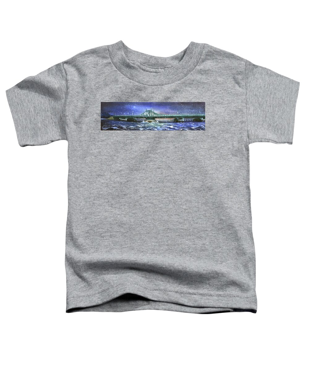 City Island Toddler T-Shirt featuring the painting City Island Bridge Winter by Marguerite Chadwick-Juner