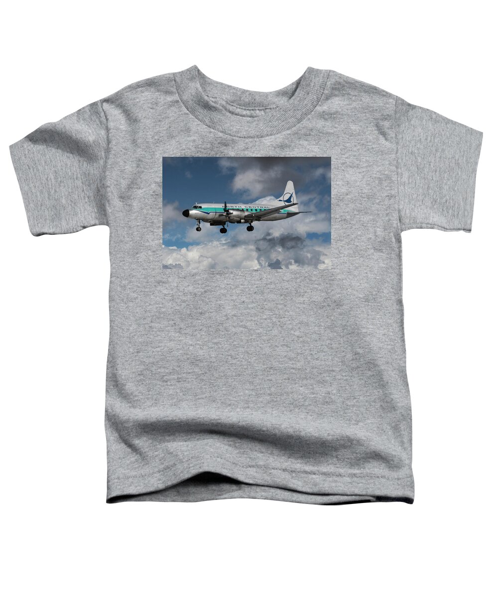 North Central Airlines Toddler T-Shirt featuring the photograph Classic North Central CV-580 Landing at Minneapolis by Erik Simonsen