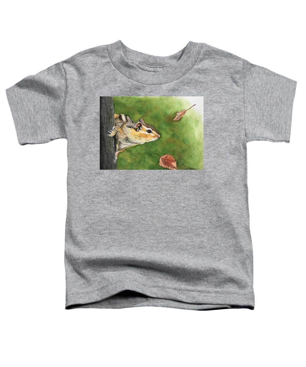 Chipmunk Toddler T-Shirt featuring the mixed media Clinging On To Fall by Sonja Jones