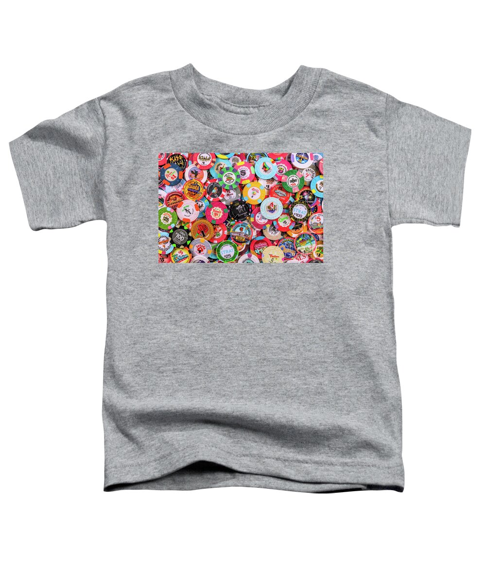 Casino Poker Chips Toddler T-Shirt featuring the photograph Collection Of Las Vegas Casino Chips 4 by Aloha Art