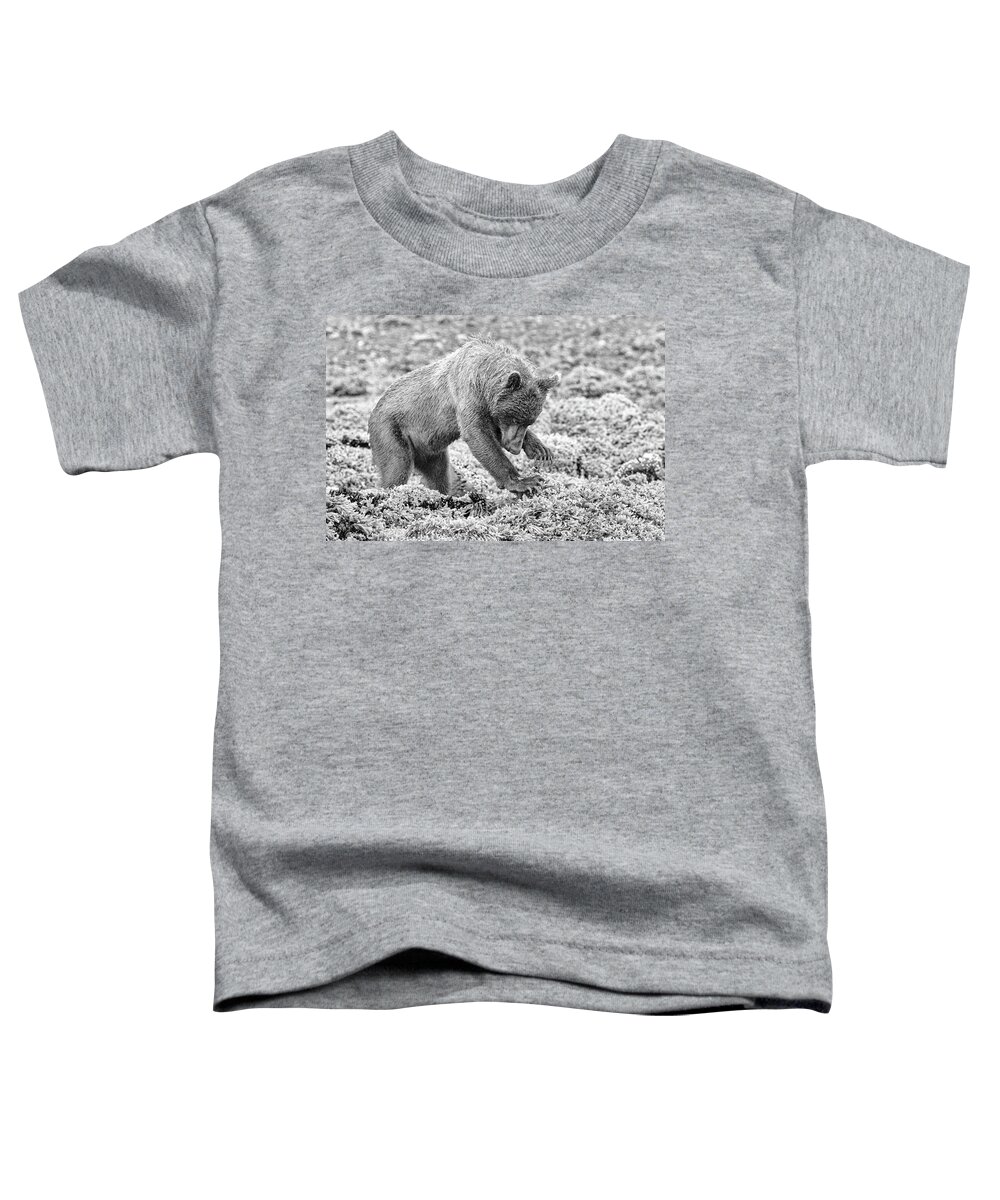 Bear Toddler T-Shirt featuring the photograph Concentrating Coastal Brown Bear in Monochrome by Mark Hunter