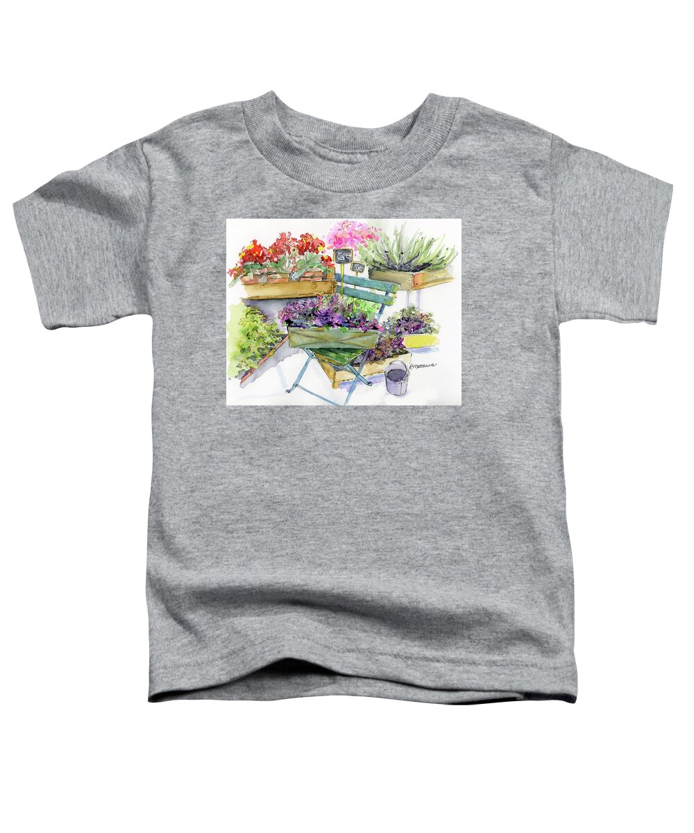Flower Crates Toddler T-Shirt featuring the painting Crates of Parisian flowers by Rebecca Matthews