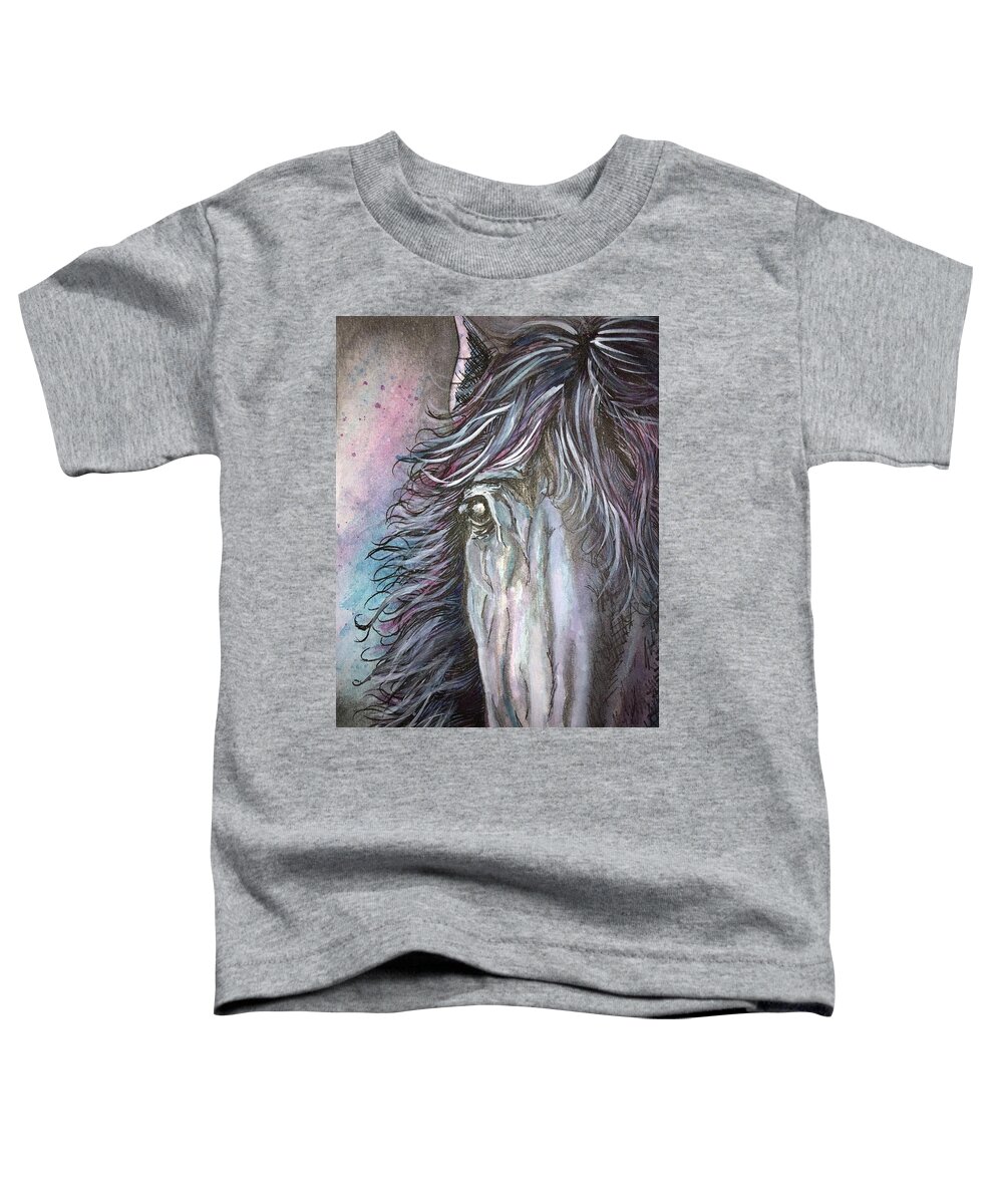 Horse Toddler T-Shirt featuring the painting Dark Horse by Lisa Bullock-hock