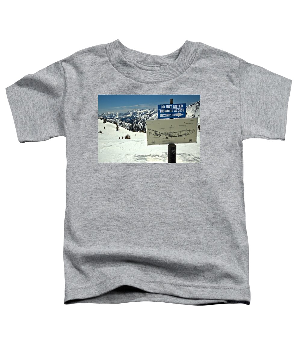 Alta Toddler T-Shirt featuring the photograph Do Not Enter Snowbird Here by Adam Jewell