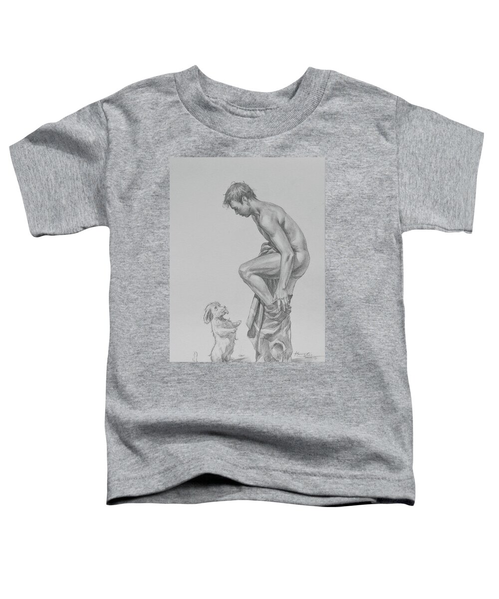 Drawing Toddler T-Shirt featuring the drawing Drawing-friend #19818 by Hongtao Huang