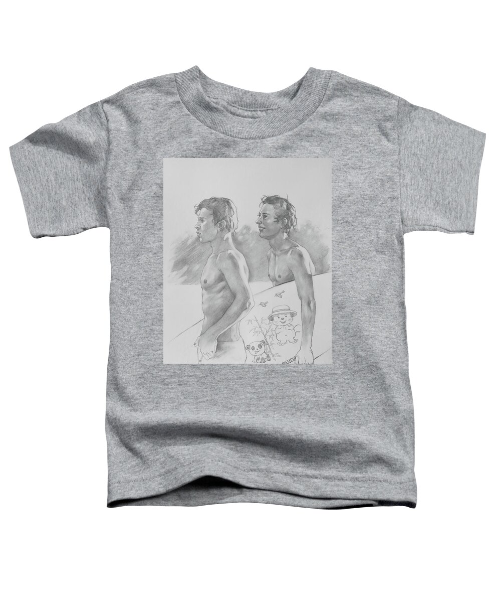 Drawing Toddler T-Shirt featuring the drawing Drawing- Men in seaside#19910 by Hongtao Huang