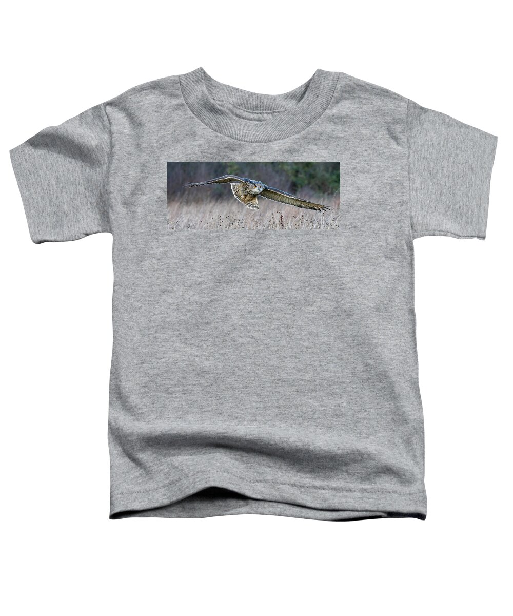 Owl Toddler T-Shirt featuring the photograph Eagle Owl Gliding by Mark Hunter