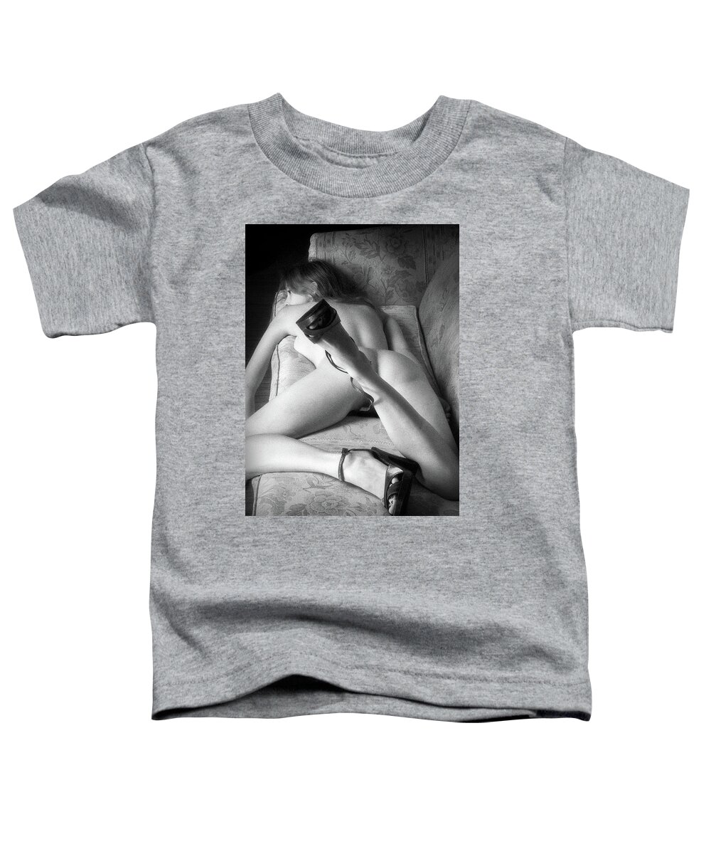 Nude Toddler T-Shirt featuring the photograph Eve on stomach on couch by Lindsay Garrett